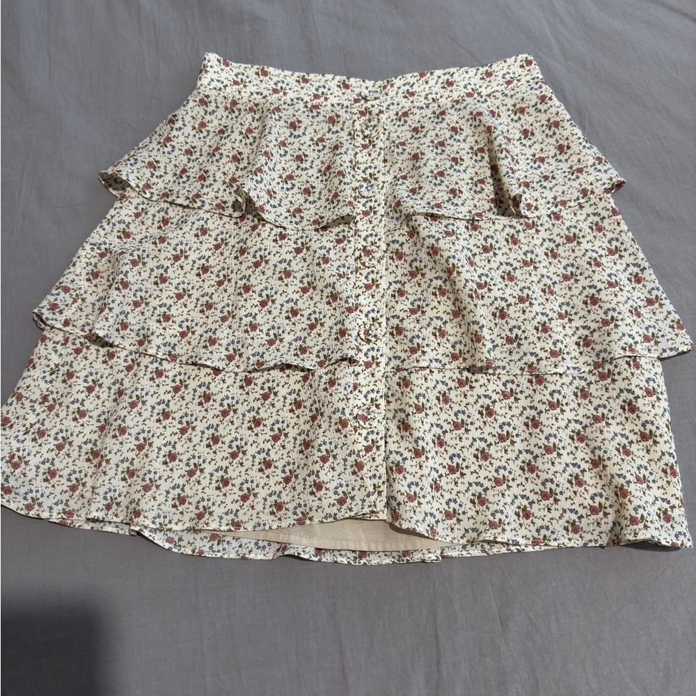 Dress Forum Cream Skater Mini Skirt with Tiered Design